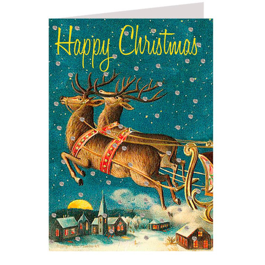 Glittered Reindeer Happy Christmas Card ~ England